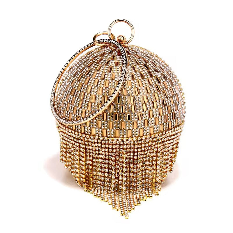 TASSEL RHINESTONE CIRCLE CLUTCH PURSE BAGS