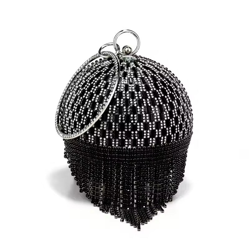 TASSEL RHINESTONE CIRCLE CLUTCH PURSE BAGS