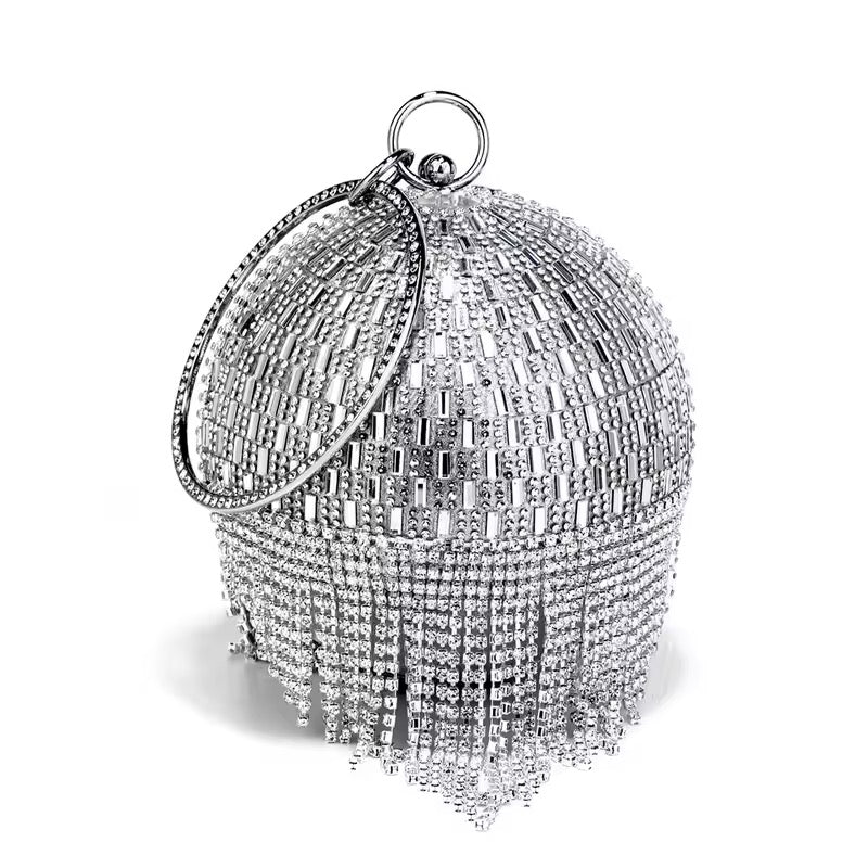 TASSEL RHINESTONE CIRCLE CLUTCH PURSE BAGS