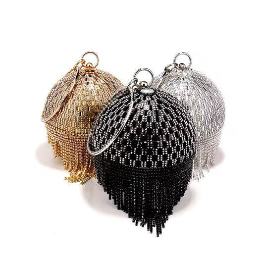 TASSEL RHINESTONE CIRCLE CLUTCH PURSE BAGS