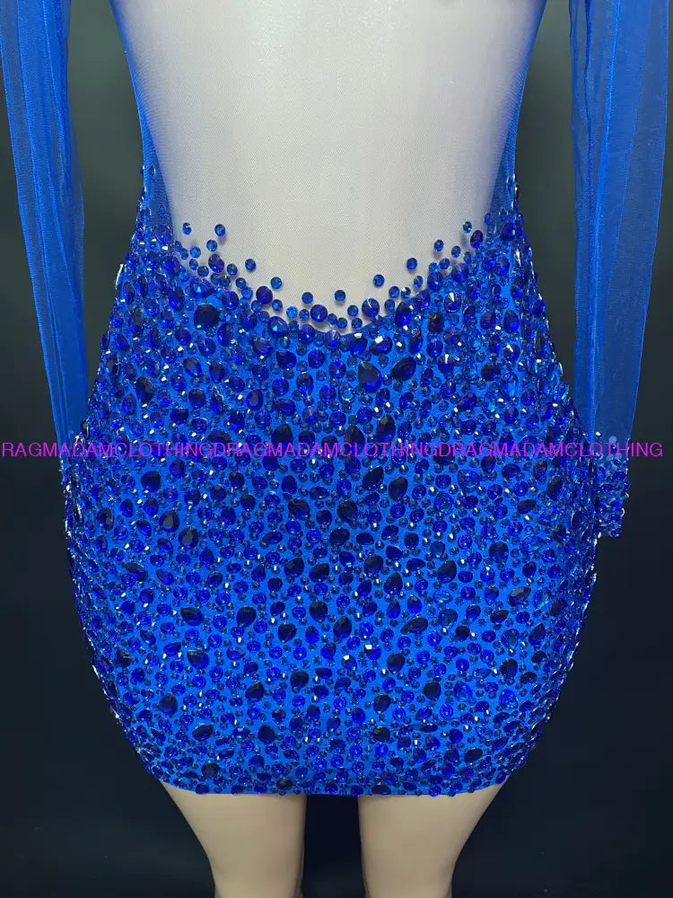 Bailiee Cora Rhinestone Dress(Blue) Mini Dress