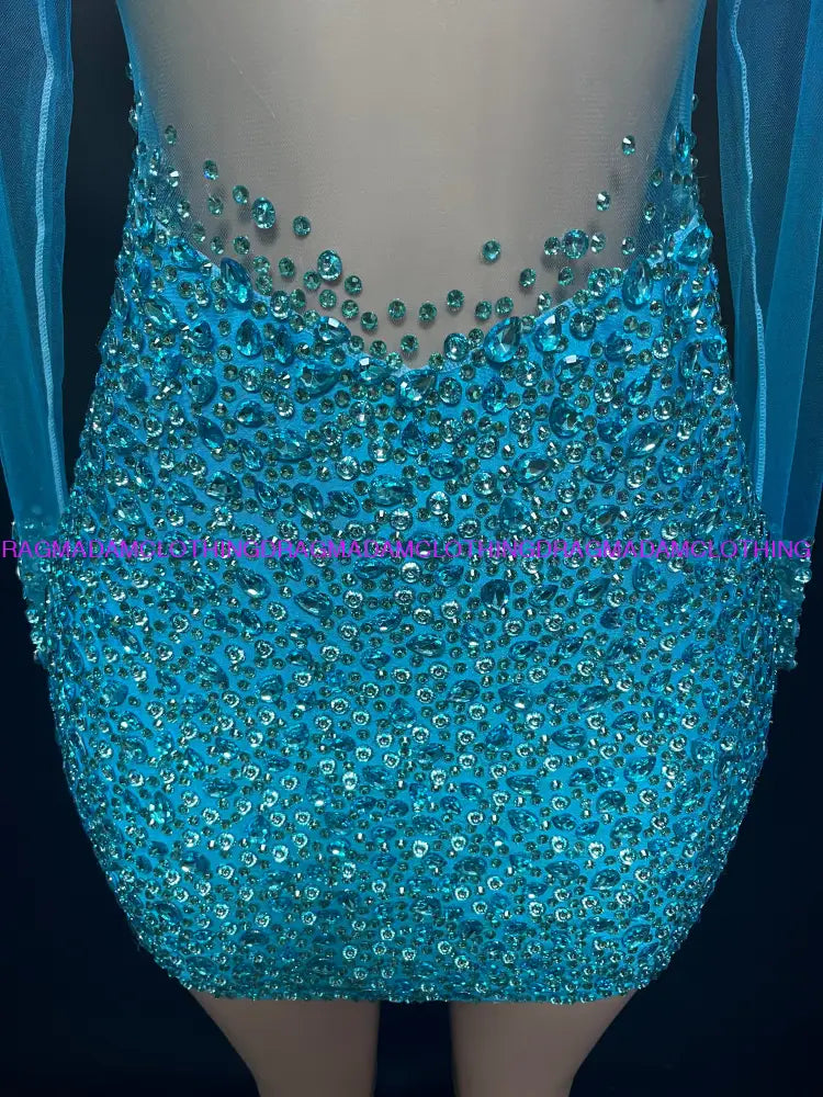 Bailiee Cora Rhinestone Dress(Blue) Mini Dress