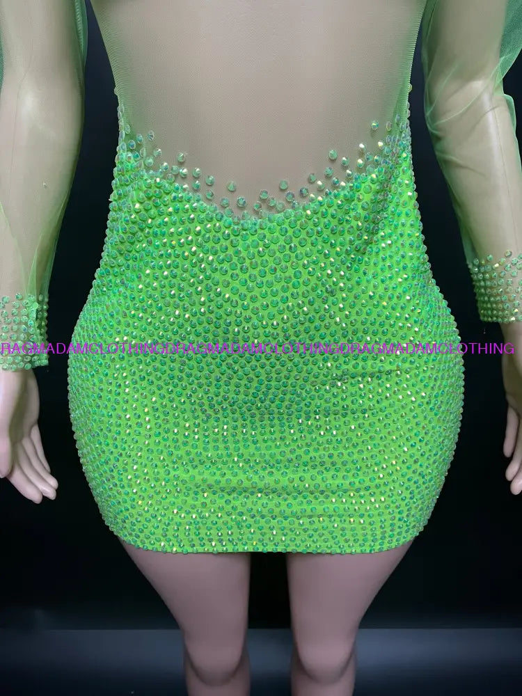 Bailiee Cora Rhinestone Dress(Green) Mini Dress