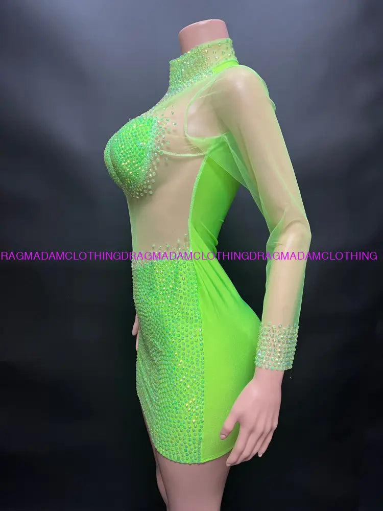 Bailiee Cora Rhinestone Dress(Green) Mini Dress