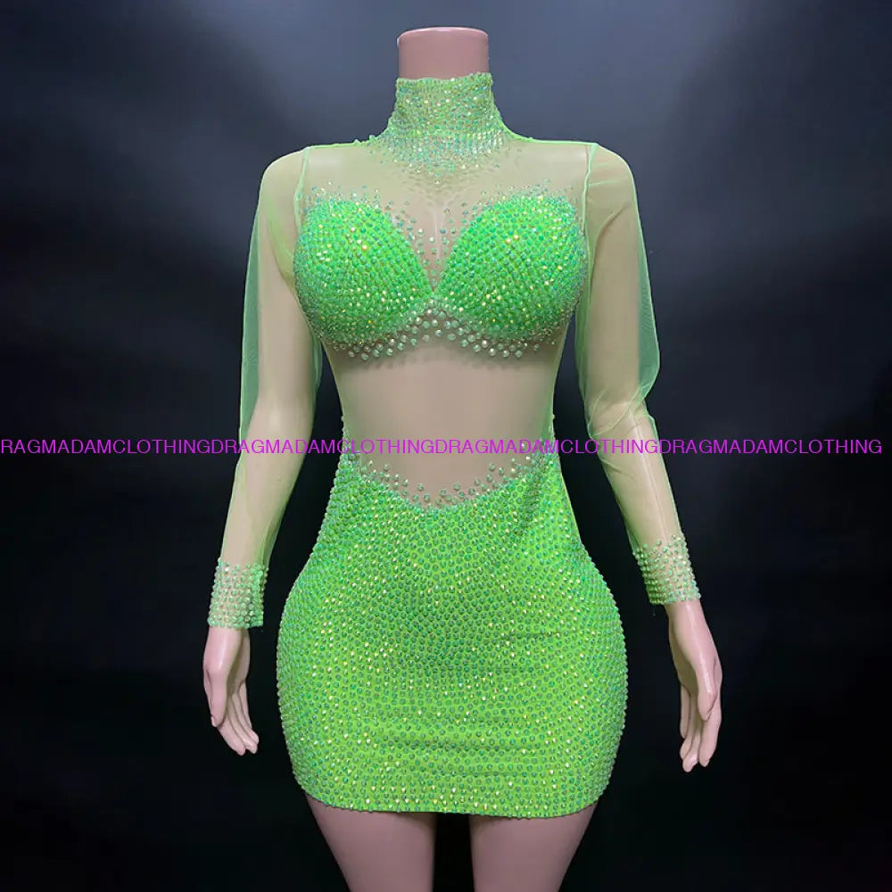 Bailiee Cora Rhinestone Dress(Green) Mini Dress