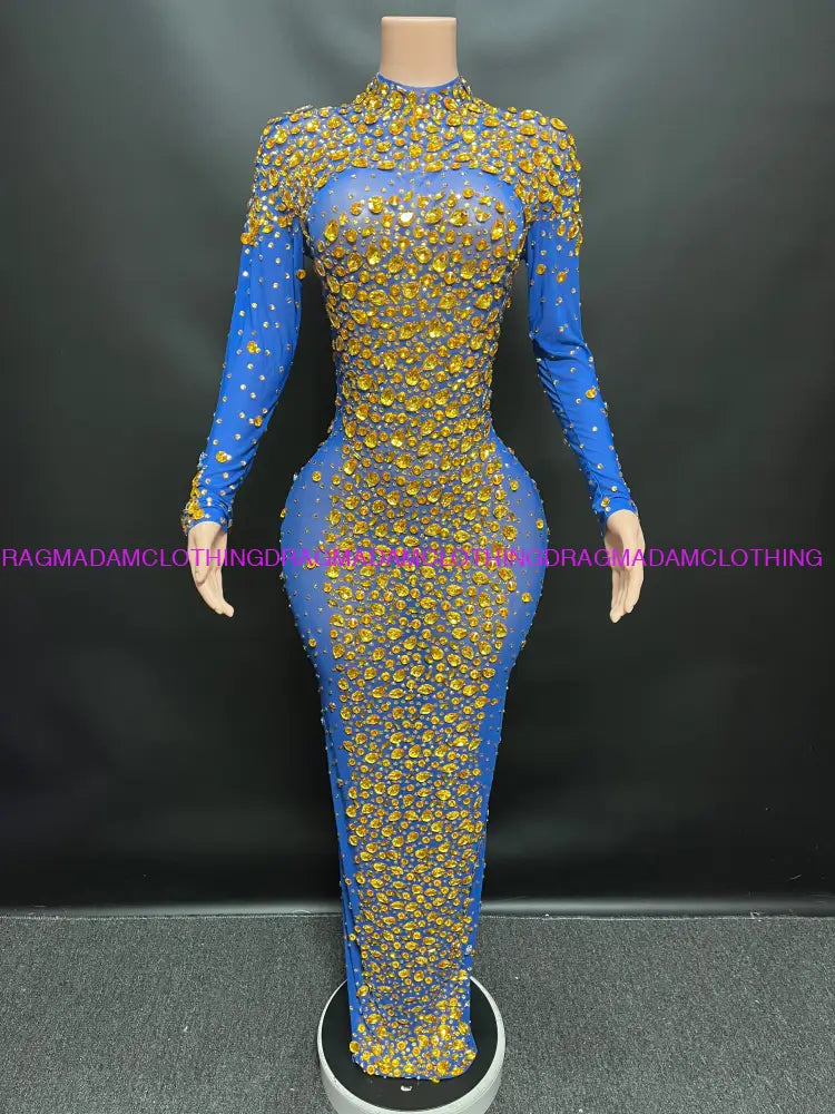 Certified Gem Dress(Blue + Gold Diamonds) L Party Dress