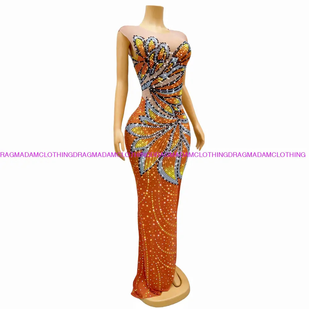 Diamond Aroma(Orange) Maxi Dress