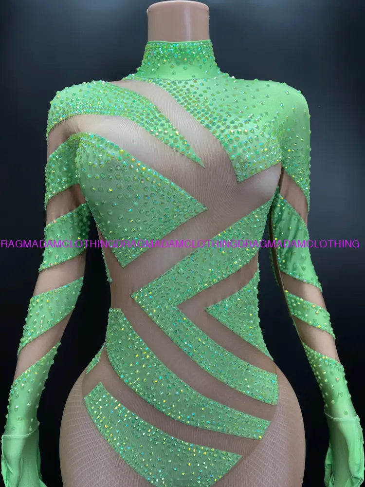 Diamond Ecstasy Bodysuit(Green) Jumpsuits/Bodysuits