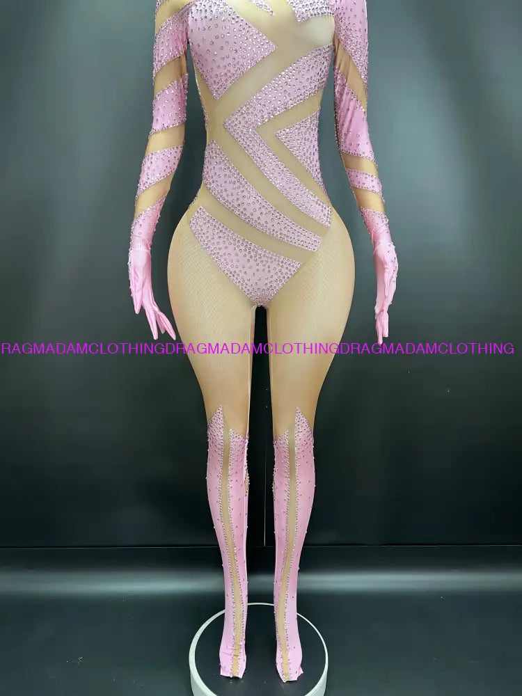 Diamond Ecstasy Bodysuit(Pink) One Size(S-L) Jumpsuits/Bodysuits