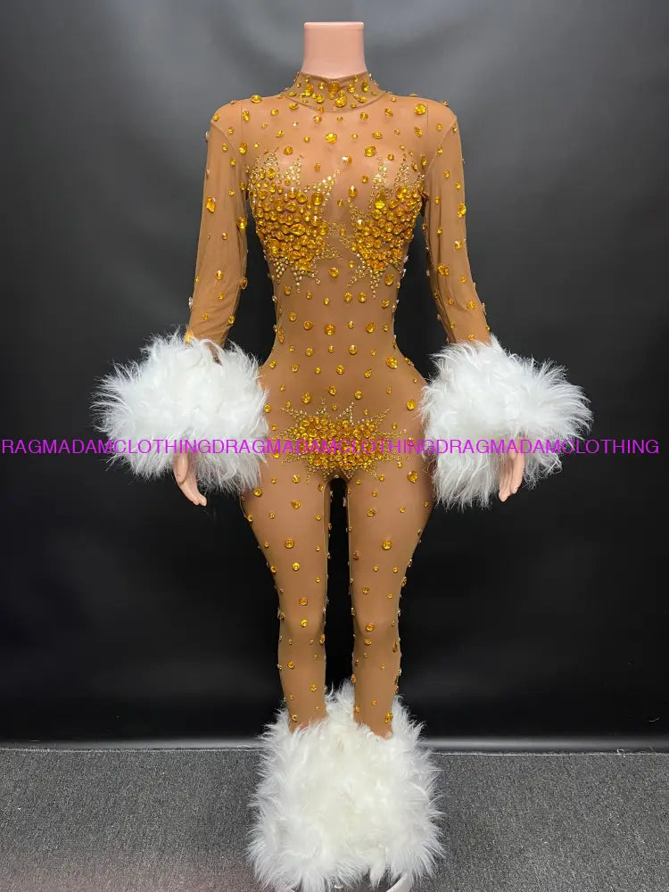 Diamond Goddess(Nude & Gold) Medium Jumpsuits/Bodysuits