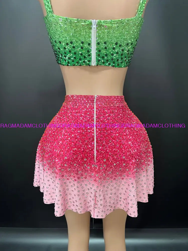 Enchanted (Green & Pink) Skirt Set