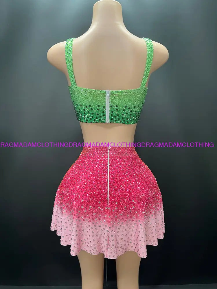 Enchanted (Green & Pink) Skirt Set