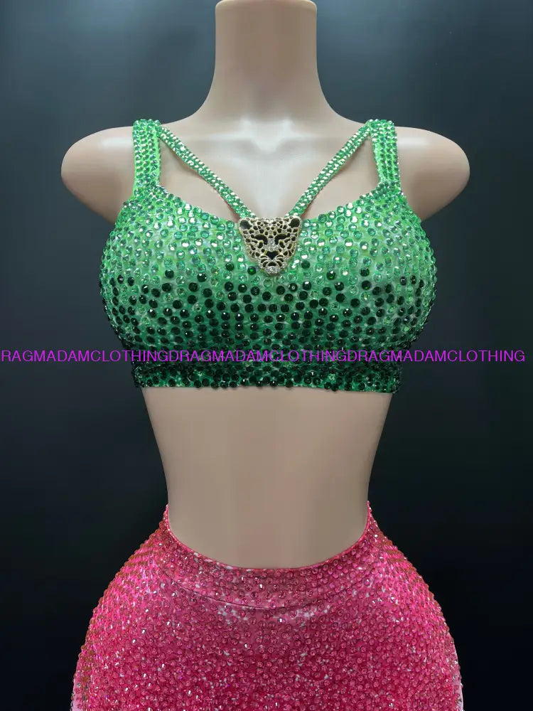 Enchanted (Green & Pink) Skirt Set