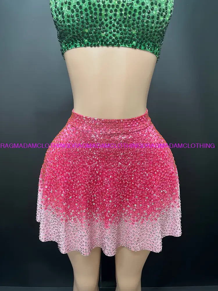 Enchanted (Green & Pink) Skirt Set