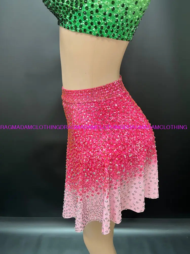 Enchanted (Green & Pink) Skirt Set