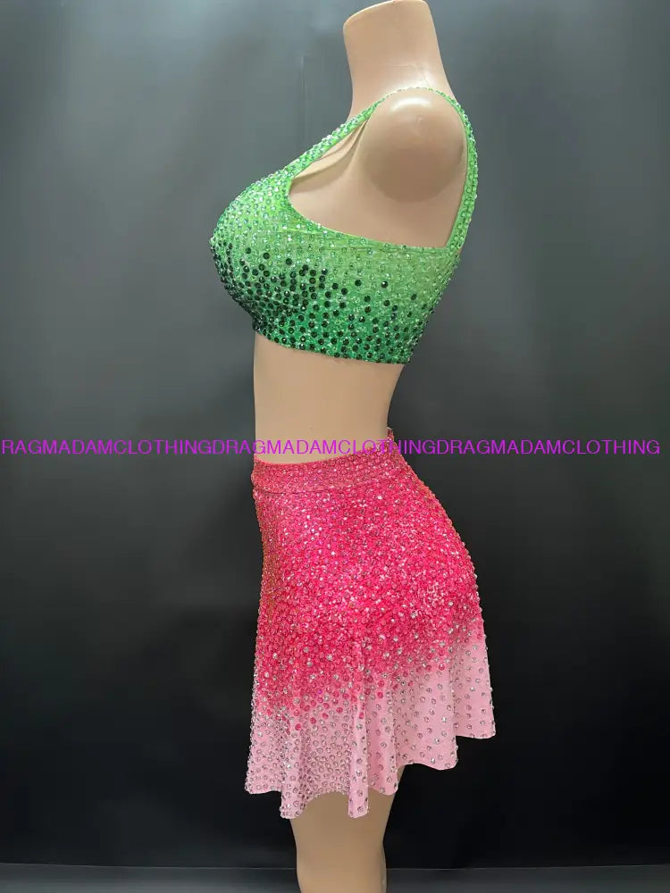 Enchanted (Green & Pink) Skirt Set