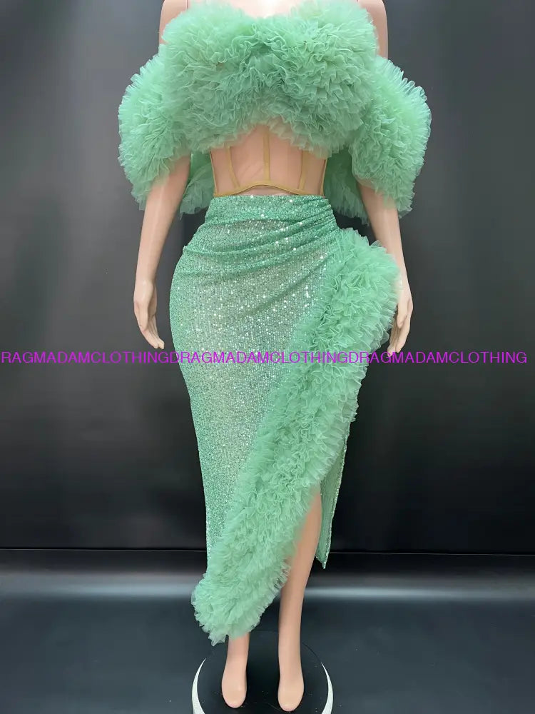 Mandy Glam(Green) Skirt Set