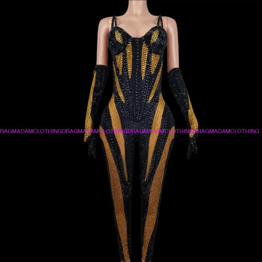 Super Women (Black & Gold) Small Jumpsuits/Bodysuits